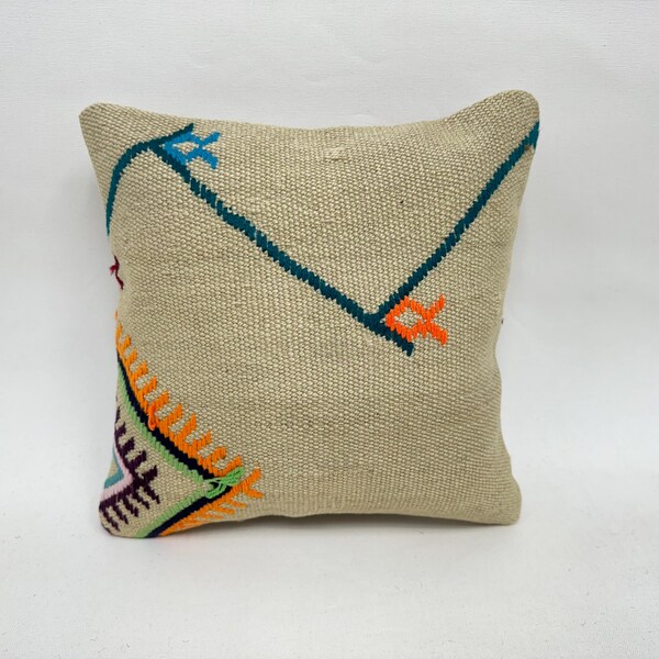 Throw Kilim Pillow, Pillow for Couch, 12x12 Vintage Kilim Throw Pillow, Boho Pillow Sham Cover, Beige Pillow Cover, Patterned Pillow,