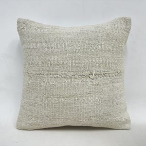 Vintage Kilim Throw Pillow, Pillow for Couch, 16x16 Antique Pillows, Handmade Kilim Cushion, Beige Cushion, Flat Pillow,