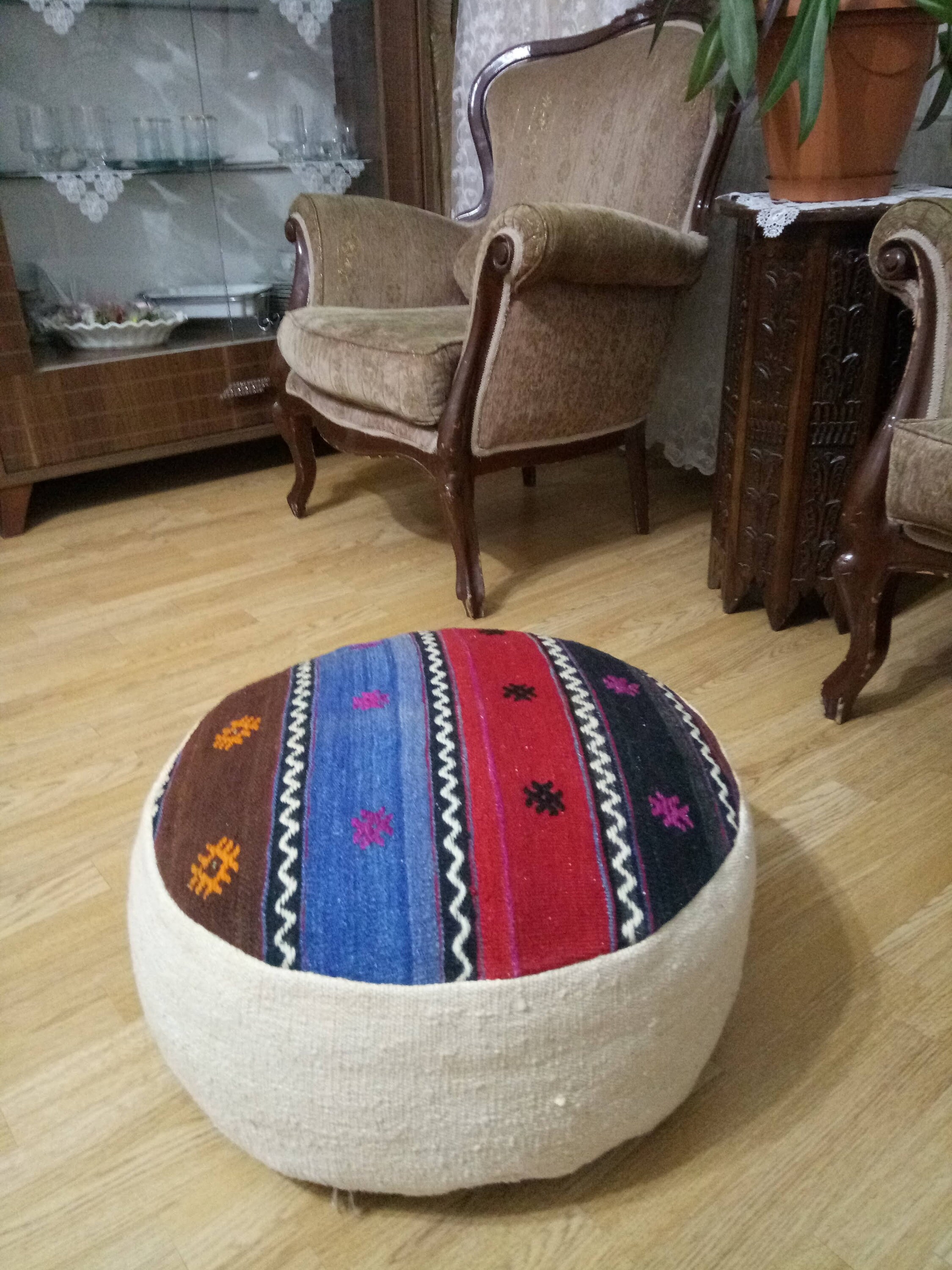 Kilim Pouf Ottoman 20x8 Inches Turkish Vintage Kilim Pouf Etsy