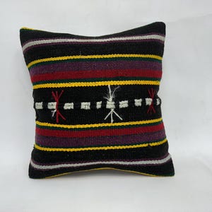 Kilim Cushion Sham, Throw Kilim Pillow, 18x18 Boho Pillow Sham Cover, Kilim Pillow, Purple Cushion Case, Aztec Pattern Pillow,