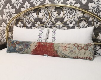 Vintage Bedding Pillow 8x48 inches Anatolian Floral Design Carpet lumbar pillow Turkish Rug Pillow Cover Anatolia Long Carpet Lumbar Pillow,