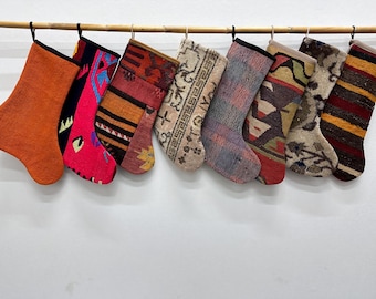 Personalized Christmas Stocking, Snowman Santa Stockings, 6x16 inches, Handwoven Stocking, Vintage Stocking, Family Set Christmas Stockings,