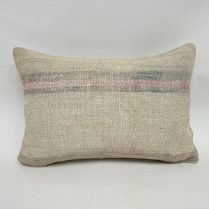 Ethnical Kilim Rug Pillow, Home Decor Pillow, 16x24 Handmade Kilim Cushion, Pillow for Sofa, Beige Pillow, Patchwork Lumbar Pillow,