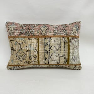 Kilim Cushion Sham, Interior Designer Pillow, 16x24 Pillow for Couch, Beige Pillow, Patchwork Lumbar Pillow Pillow, Patchwork Pillow,