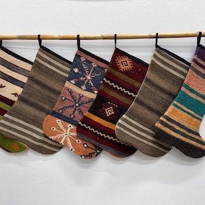 Decorative Stocking, Fireplace Decor Santa Socks, Handwoven Stocking, Vintage Stocking, 8x18 inches Xmas Stocking, Christmas Kilim Stockings