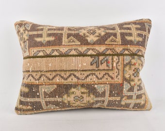 Vintage Kilim Pillow, Throw Kilim Pillow, 20x28 Home Decor Pillow, Boho Pillow Cover, Brown Pillow, Patchwork Pillow, Hand Knotted Pillows,