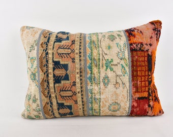 Boho Pillow, Handmade Kilim Cushion, 20x28 Vintage Pillow, Gift Pillow, Red Cushion, Door Stopper Pillow, Patchwork Pillow, Carpet Pillow,