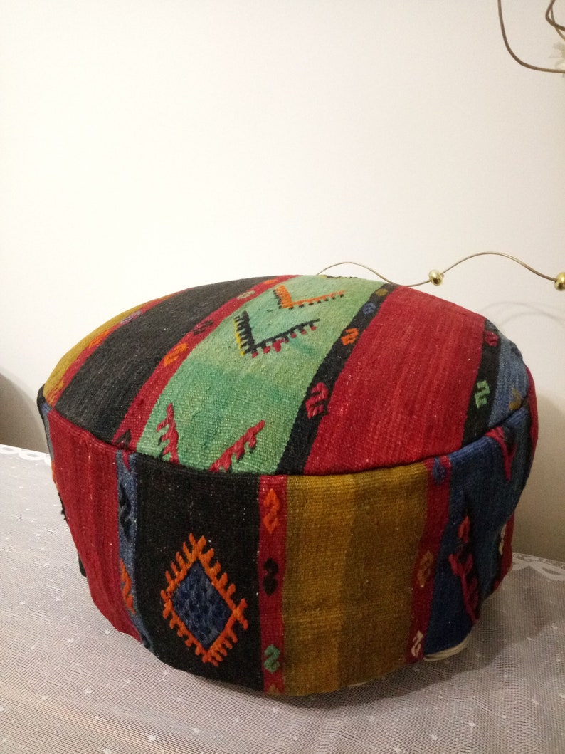 Kilim Pouf Ottoman 20x8 inches Turkish Vintage Kilim Pouf Etsy