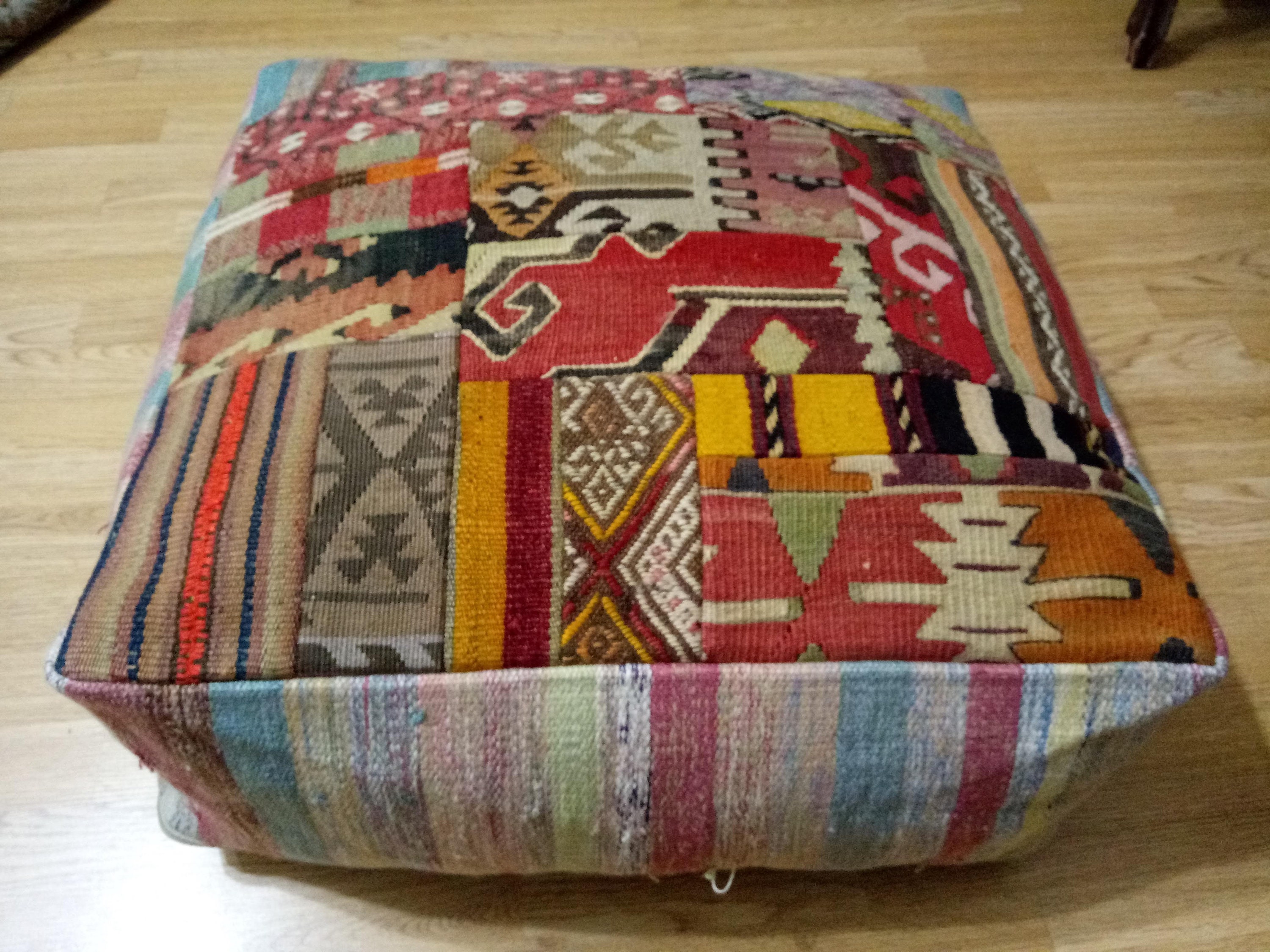 Kilim Pouf Square 24x24x8 inches Kilim Patchwork pouf Square Etsy