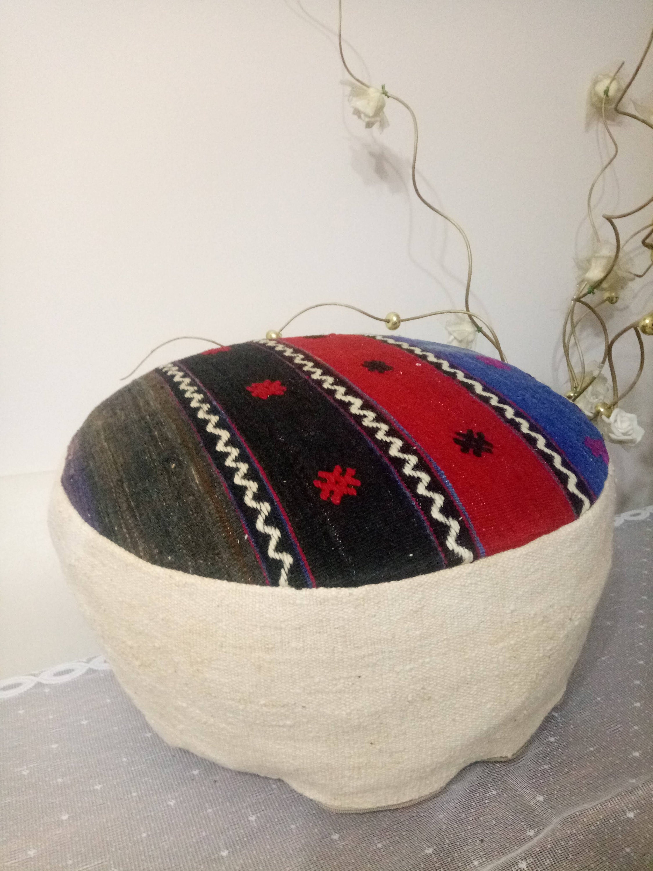 Kilim Pouf Ottoman 20x8 Inches Turkish Vintage Kilim Pouf Etsy