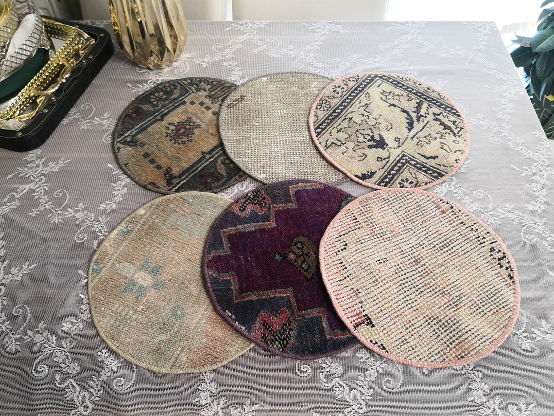 Vintage Rug Coasters 12 Inches Turkish Vintage Wool Rugs Etsy