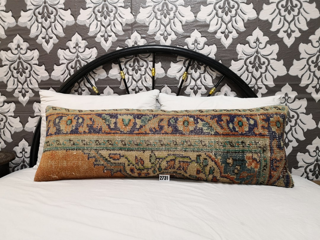 Extra Large Lumbar Pillow 16x40 Inches Turkish Vintage Rug Etsy