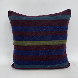 Turkish Kilim Pillow, Pillow for Couch, 24x24 Kilim Pillow Cover, Kilim Pillow, Purple Pillow Cover, Rustic Striped Pillow,