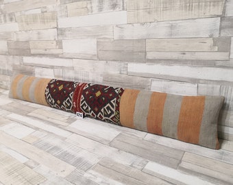 Extra Long Kilim Lumbar Pillow 8x55 inches Boho Design Handmade Wool Cushion Kilim Pillow, Long kilim pillow Cushion Covers,big size pillow