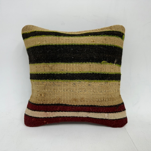 Vintage Pillow, Kilim Pillow, 12x12 Handmade Kilim Cushion, Kilim Cushion Sham, Brown Cushion, Boho Stripe Pillow, Kilim Rug Cushion,