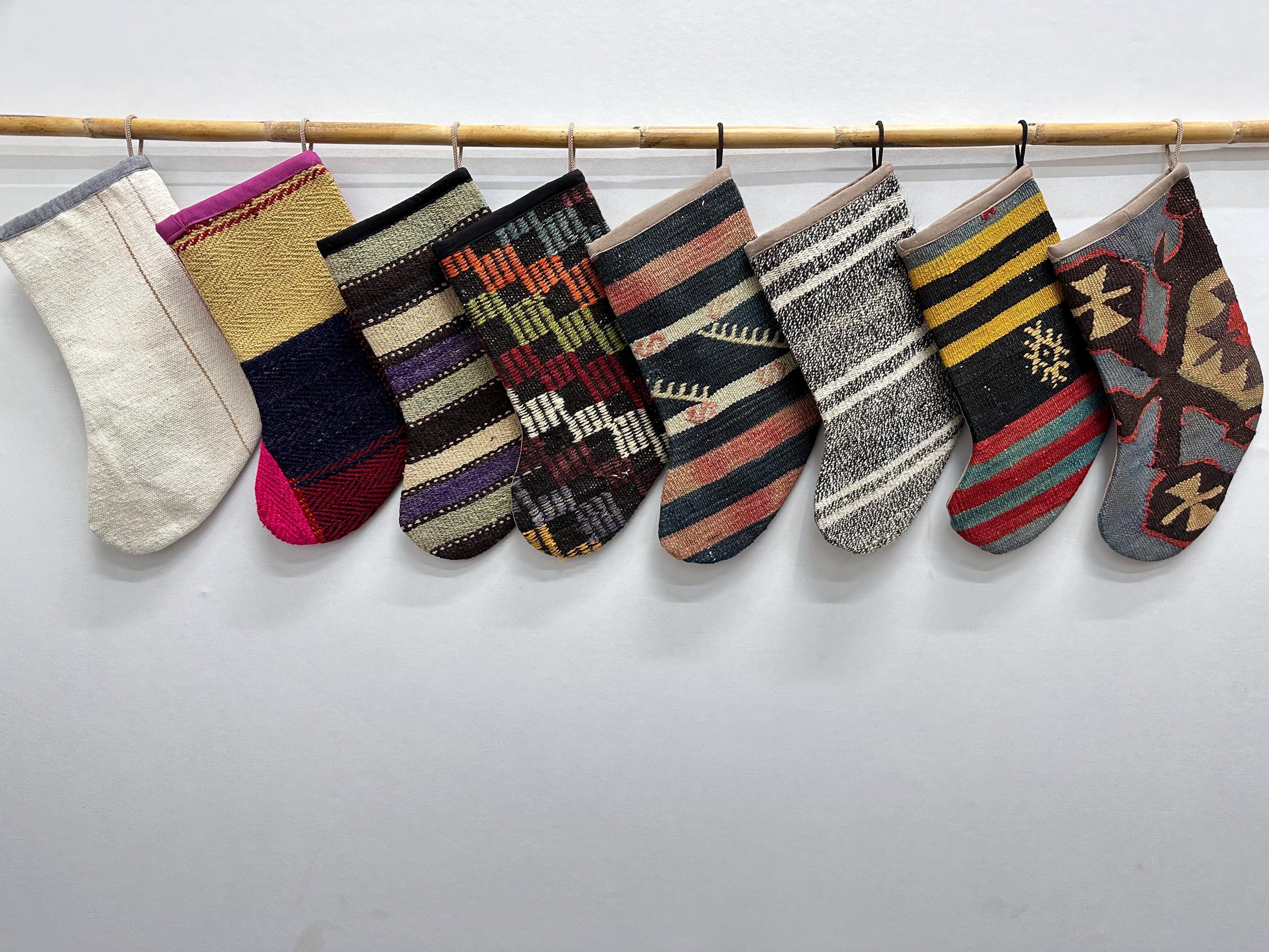 Kilim Stocking, Christmas Kilim Stocking, 7x15 inches Christmas Decor, Family Christmas Stocking, Rustic Christmas Decor, Hanging Stockings,