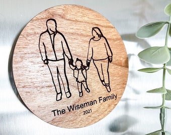 Family Outline Magnet, Art Display Magnet, Personalized Family Magnet, Engraved Wood Magnet, Custom Refrigerator Magnet