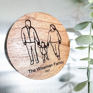 Family Outline Magnet, Art Display Magnet, Personalized Family Magnet, Engraved Wood Magnet, Custom Refrigerator Magnet