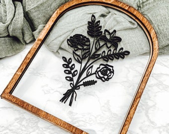 Kundenspezifisches Geburts-Monats-Blumen-Wand-Kunst, Muttertagsgeschenk, modernes Blumenzeichen, handgemachtes Holz und Acryl-Zeichen, Bogen-Wohnkultur