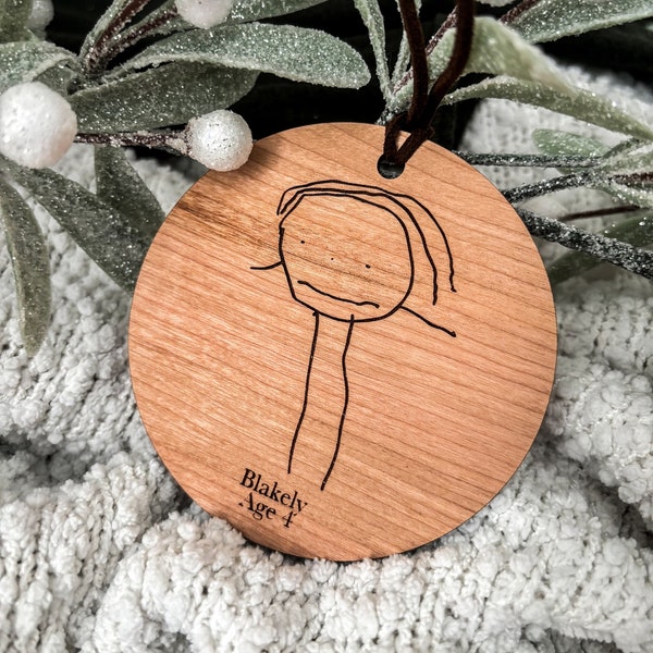 Your Child's Drawing Ornament, Christmas Keepsake, Kid's Handwriting, Drawing, Artwork, Personalized Name, Grandparents Gift, Wood Engraved