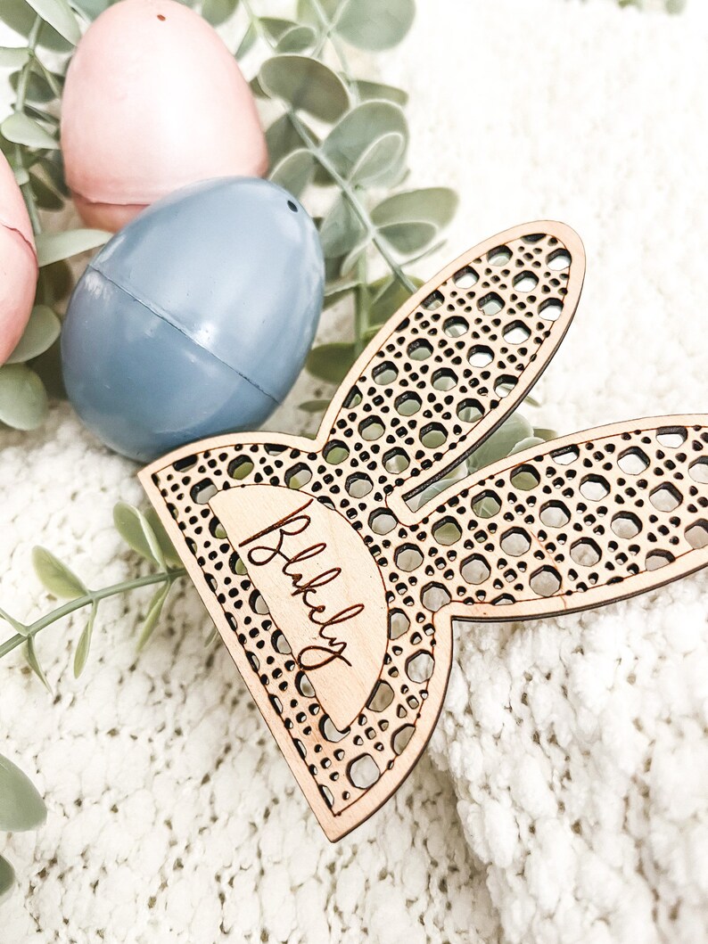 Boho Cane Easter Tag, Easter Basket Gift Tag, Bunny Gift Tag, Pasen Gift Tag, Pasen Hout Tags, Houten Lente Name Tag, Aangepaste Naam Tag afbeelding 4