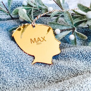 Custom Silhouette Ornament, Gold Acrylic Christmas Ornament, Custom Ornament Baby, Christmas Ornaments Personalized, Gifts for Parents image 2