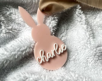 Acrylic Easter Tag, Easter Basket Gift Tag, Bunny Gift Tag, Easter Gift Tag, Easter Wood Tags, Wooden Spring Name Tag, Custom Name Tag