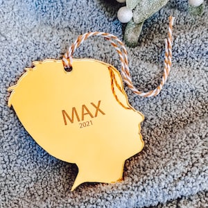 Custom Silhouette Ornament, Gold Acrylic Christmas Ornament, Custom Ornament Baby, Christmas Ornaments Personalized, Gifts for Parents image 1