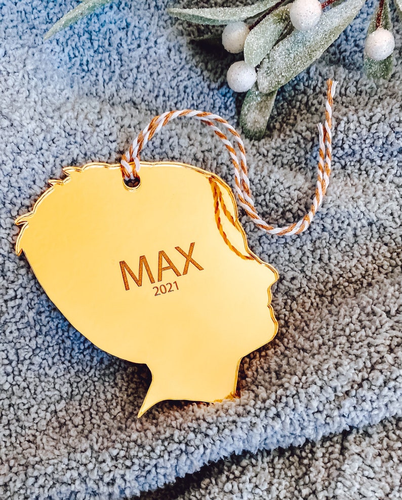 Custom Silhouette Ornament, Gold Acrylic Christmas Ornament, Custom Ornament Baby, Christmas Ornaments Personalized, Gifts for Parents image 1