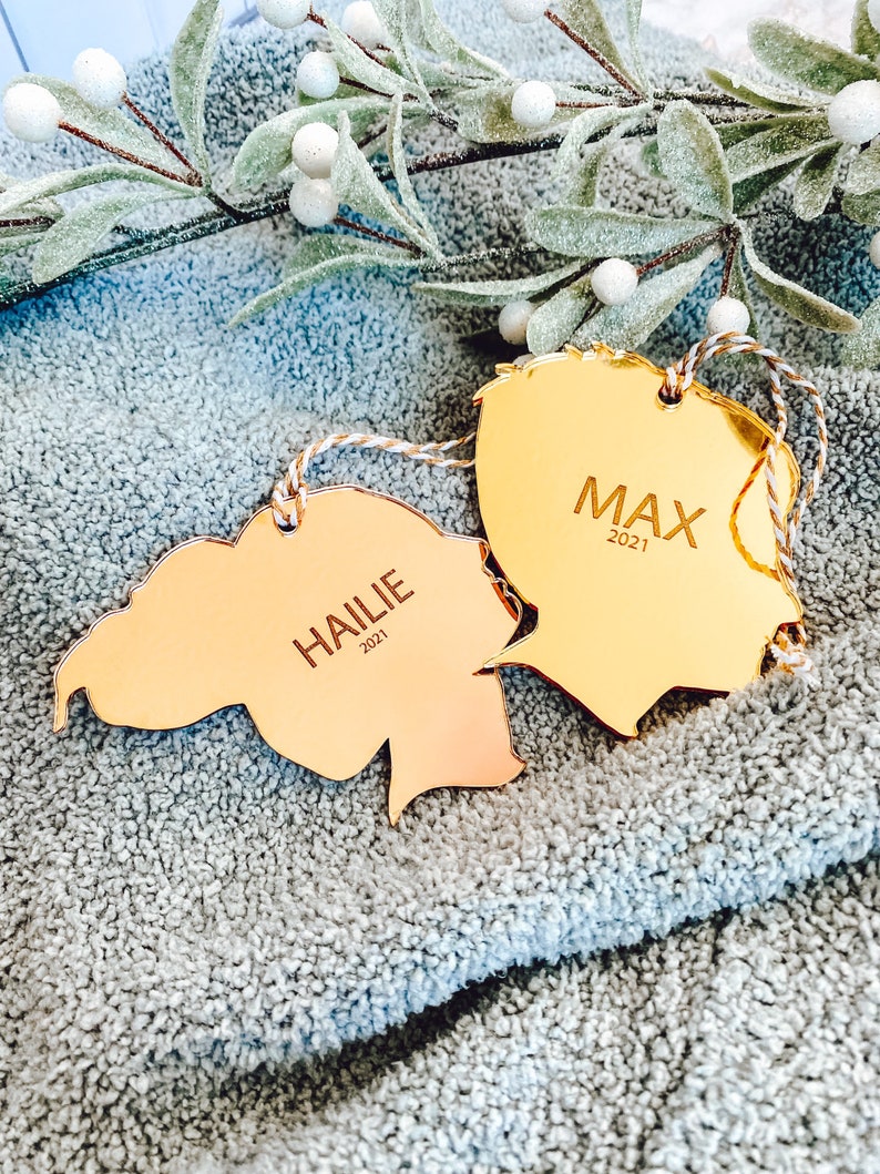 Custom Silhouette Ornament, Gold Acrylic Christmas Ornament, Custom Ornament Baby, Christmas Ornaments Personalized, Gifts for Parents image 3