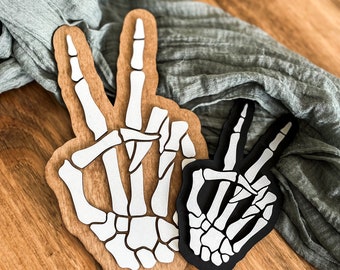 Halloween Skeleton Hand Peace Sign, Modern Halloween Decor, Day of the Dead Decor, Fall Decor, Halloween Sign, Fall Wood Sign