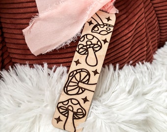 Mushrooms Wood Bookmark, Acrylic Floral Bookmark, Funny Bookmark Gift, Laser Engraved Bookmark, Aesthetic Acrylic Floral Bookmark