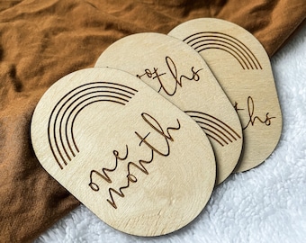 Rainbow Baby Monthly Milestone Markers, Engraved Wood Monthly Markers, Baby Photo Props, Newborn and Birth Announcement, Baby Shower Gift