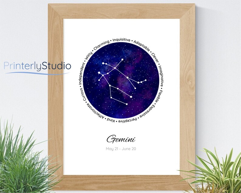 Gemini Art Print, Wall Art Printable, Digital Prints, Zodiac Gift Gemini, Home Decor, Gemini