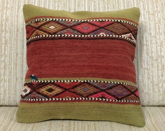 16X16 Brown Vintage Striped Kilim Pillow