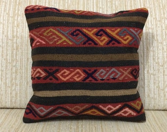 16X16 Brown Vintage Striped Kilim Pillow