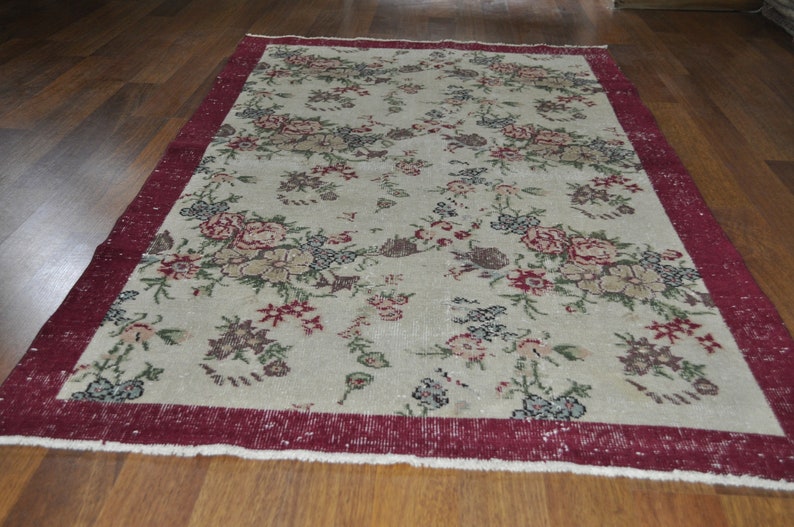 Home Decor Turkish Oushak 3x6 Rug Carpet Turkish kilim vintage rug Flower Bohemian Anatolian Wool Rug Tribal Wool Rug