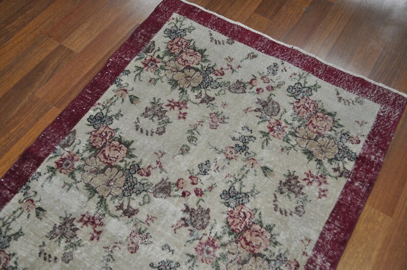 Home Decor Turkish Oushak 3x6 Rug Carpet Turkish kilim vintage rug Flower Bohemian Anatolian Wool Rug Tribal Wool Rug