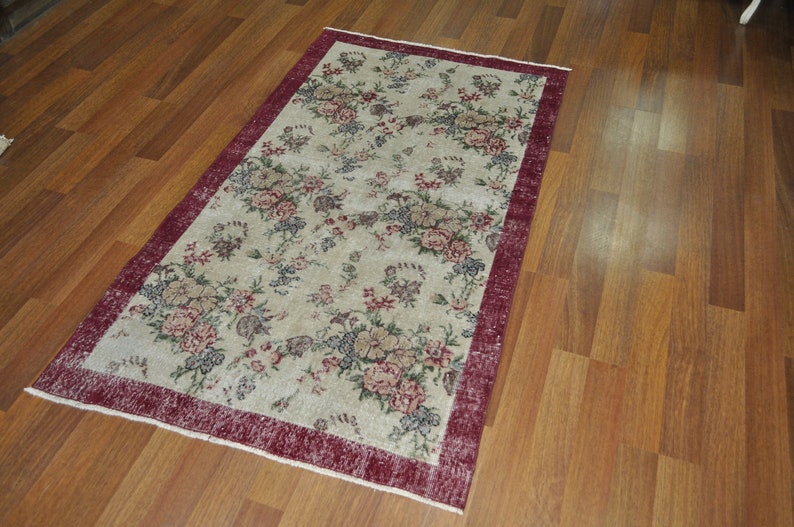 Home Decor Turkish Oushak 3x6 Rug Carpet Turkish kilim vintage rug Flower Bohemian Anatolian Wool Rug Tribal Wool Rug
