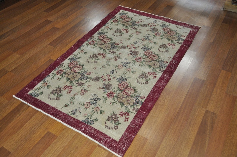 Home Decor Turkish Oushak 3x6 Rug Carpet Turkish kilim vintage rug Flower Bohemian Anatolian Wool Rug Tribal Wool Rug