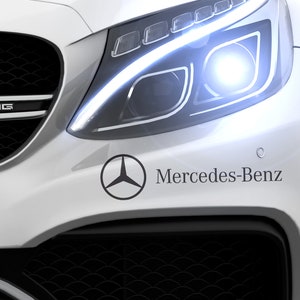 2x customizable stickers, made of adhesive vinyl, suitable for outdoors. Mercedes logo and writing