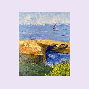Original Oil Painting on Canvas: Coastal Art Impressionist Cliffs 8x10