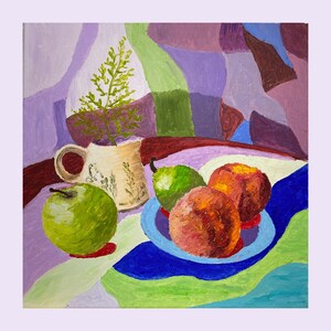 Abstract Fruit Still Life Oil Painting: Colorful Kitchen Art (12x12)