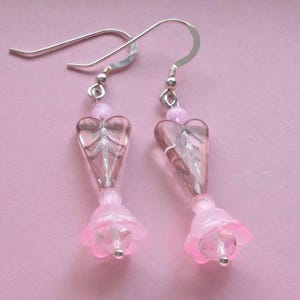 Pink Flower Leaf Earrings