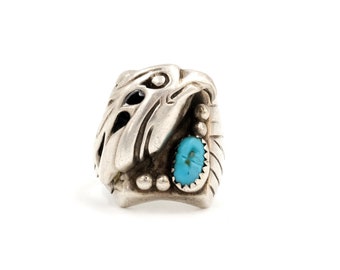 Vintage Sculptural Eagle Turquoise Sterling Ring, Size 9.25