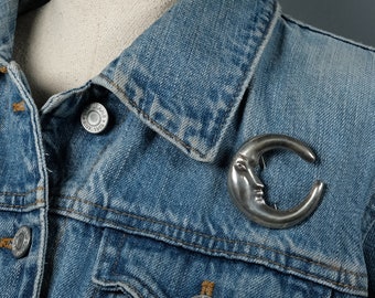 Vintage Taxco Sterling Silver Crescent Moon Brooch, Lapel Pin (.925)