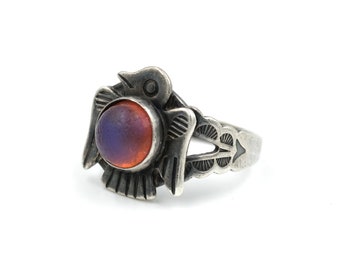 Size 4.25 // Vintage Sterling Dragon&#39;s Breath Thunderbird Ring // Fred Harvey Style // Vintage Thunderbird