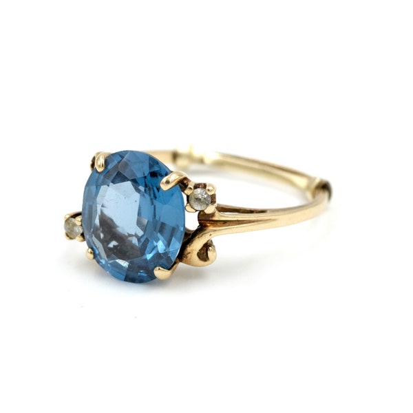Size 8.25 // Vintage 10k Gold Blue Topaz Ring // Topaz Solitaire Ring // Vintage Solitaire // London Blue Topaz