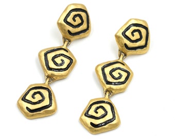 Gold Tone Swirl Dangles // Vintage Gold Tone Earrings // 90s Earrings // Gold Statement Earrings // XL Earrings