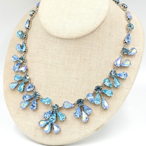 Vintage Austrian Rhinestone Cluster Necklace 16.5&quot; to 17.5&quot; // Collectible Costume Jewelry // Classic Rhinestone Statement